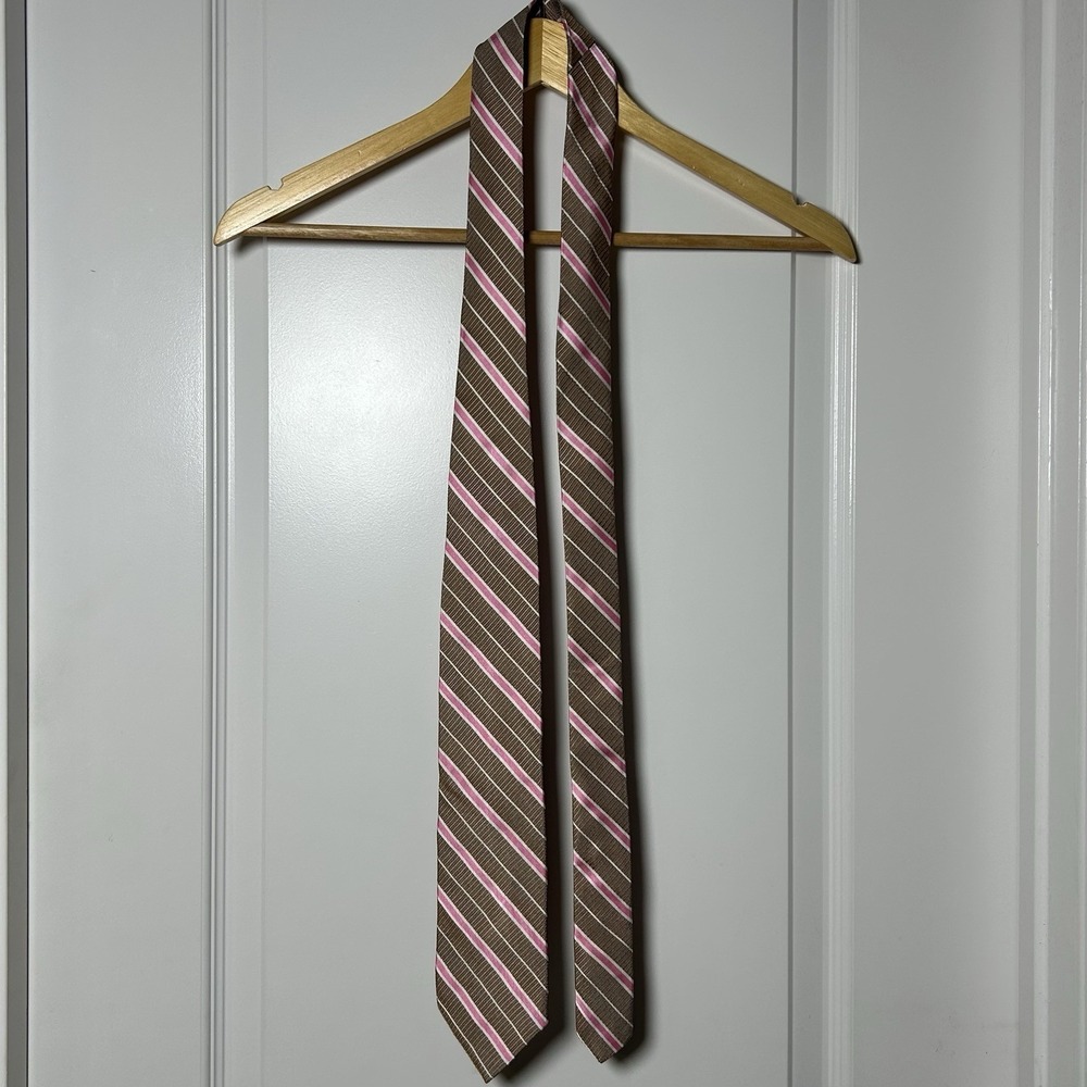 Brooks Brothers Vintage 100% Silk Made in New York Brown Pink Repp Stripe Tie